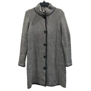 Cocogio Long Knit Cardigan Sweater Womens M Black White Wool Blend Preppy Boho